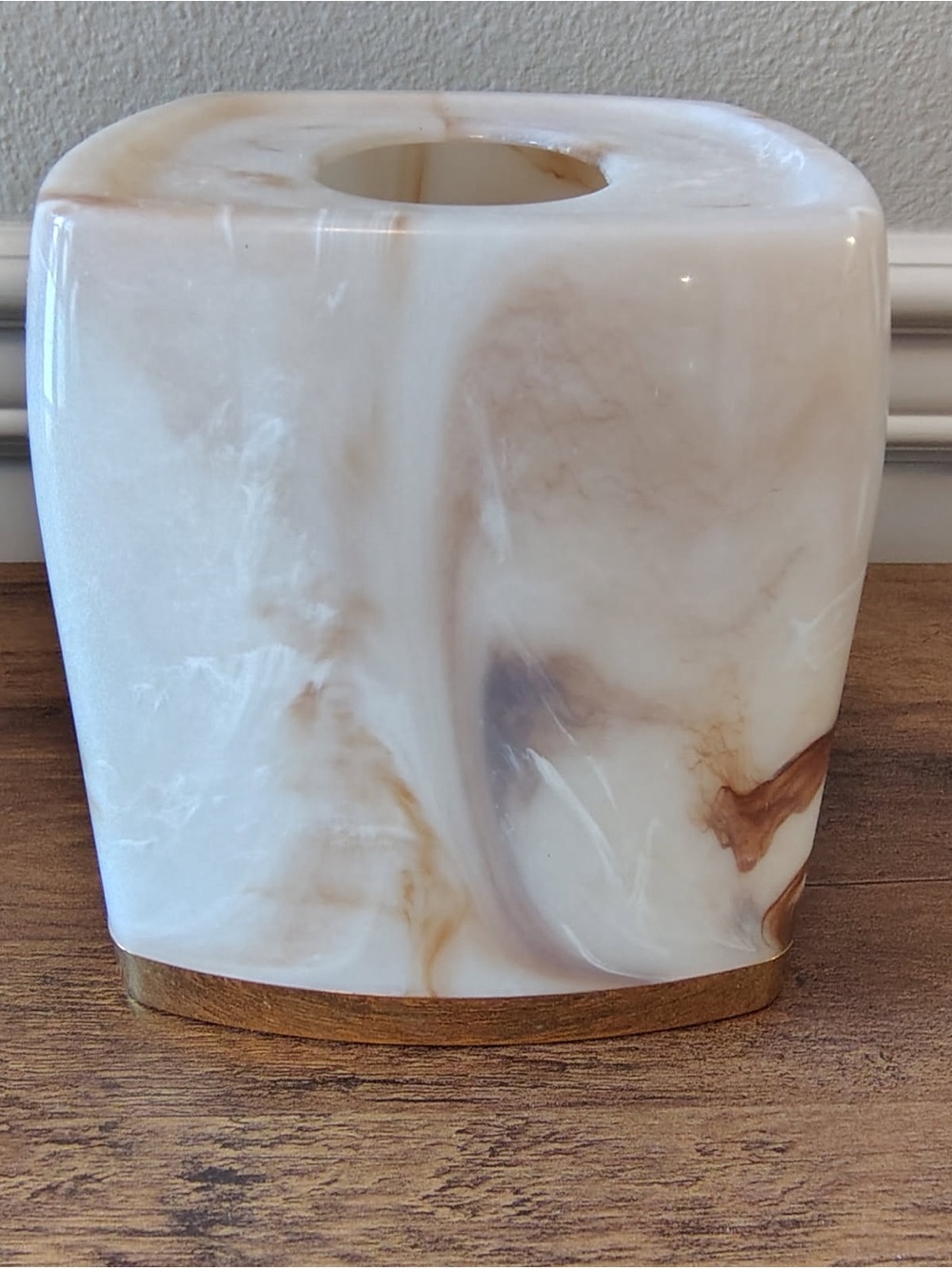 Vtg 90s Faux Marble Tissue Box Cover Plastic Cream Square 22 Karat Gold Plated
